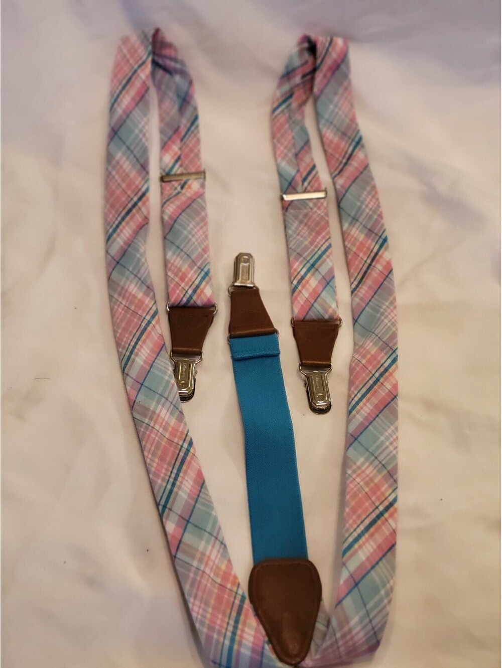 Gillman Men's Suspenders - Cloth Pastel Plaid Y Belt Loop Trigger Snap